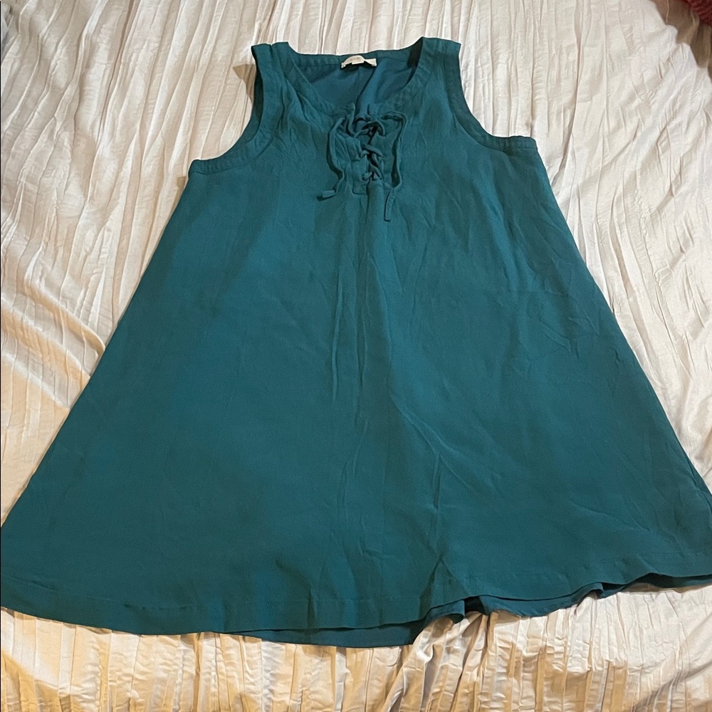 LOFT Sleeveless Teal Tunic with Lace-Up Front